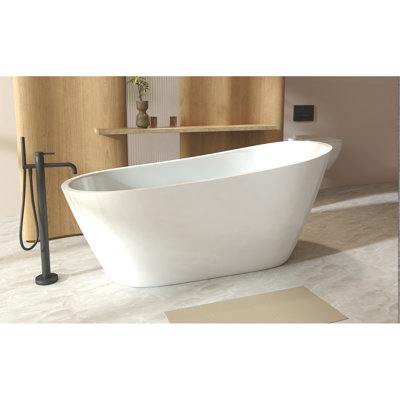 Baignoire autoportante de forme spéciale 67 po: finition blanc brillant, trop-plein chromé et bonde escamotable, certifiée Cupc