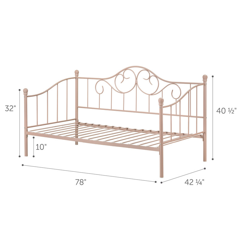 Twin Pink Metal Princess Daybed with Slats