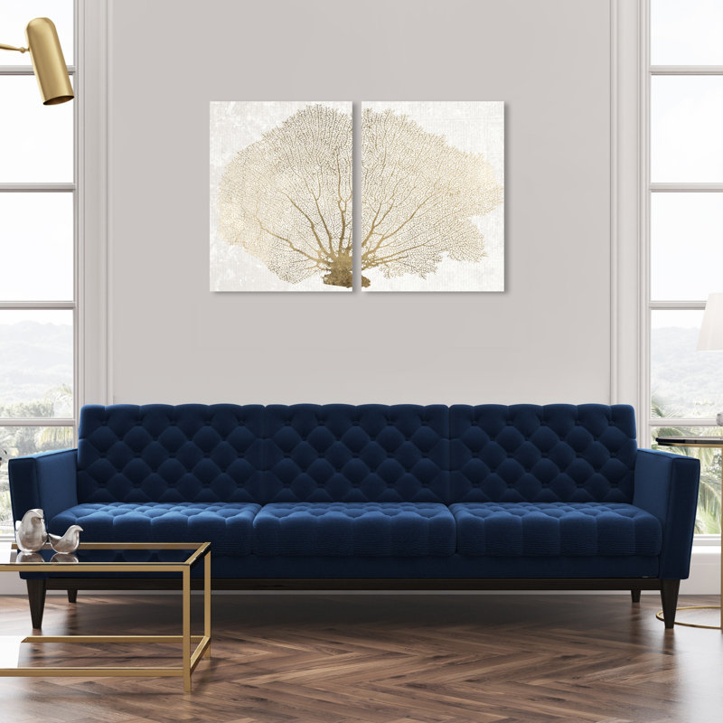 «Gold Coral Fan Diptych Nautical and Coastal», impression sur toile tendue 2 pièces, H 30 po x l 22 po x P 1,5 po