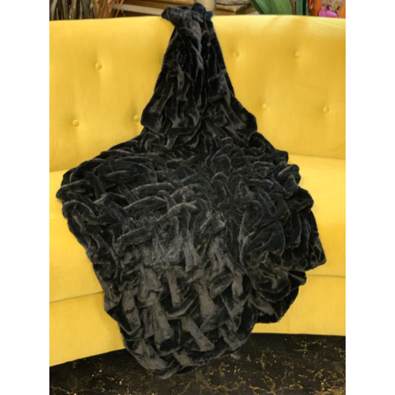 Loufie Hand Woven Throw Blanket, 50" W x 60" L, Black