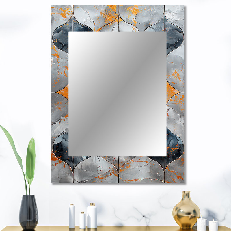 Orange antique Anatolia Floral Tiles I - Boho Tiles grand miroir mural, miroir décoratif traditionnel, impression d'art en métal