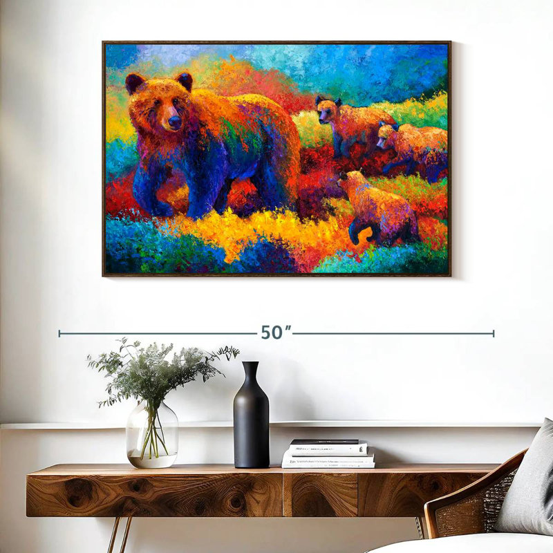 Grizz Family, Floating Frame Walnut, 40" X 27"