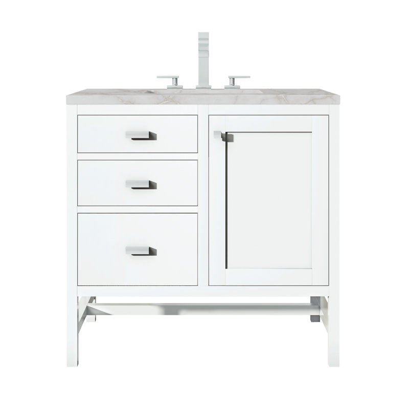 Addison 36 in. Handmade Single Vanity, Glossy White, Victorian Silver, 8" Widespread