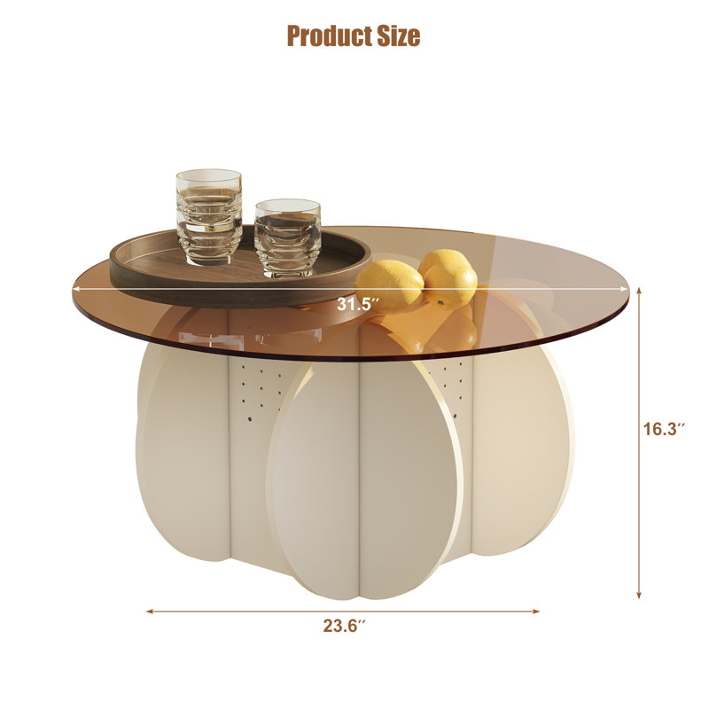 Nahira Glass Top Flower Coffee Table, Brown