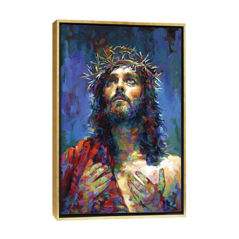 «Jesus Christ» par Leon Devenice - impression d'art graphique, H 60 po x l 40po x P 1,5 po, Toile encadrée d'or, Pas de tapis