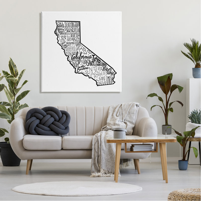 " California State Cities Typography Map ", 36" H x 36" W x 1.5" D