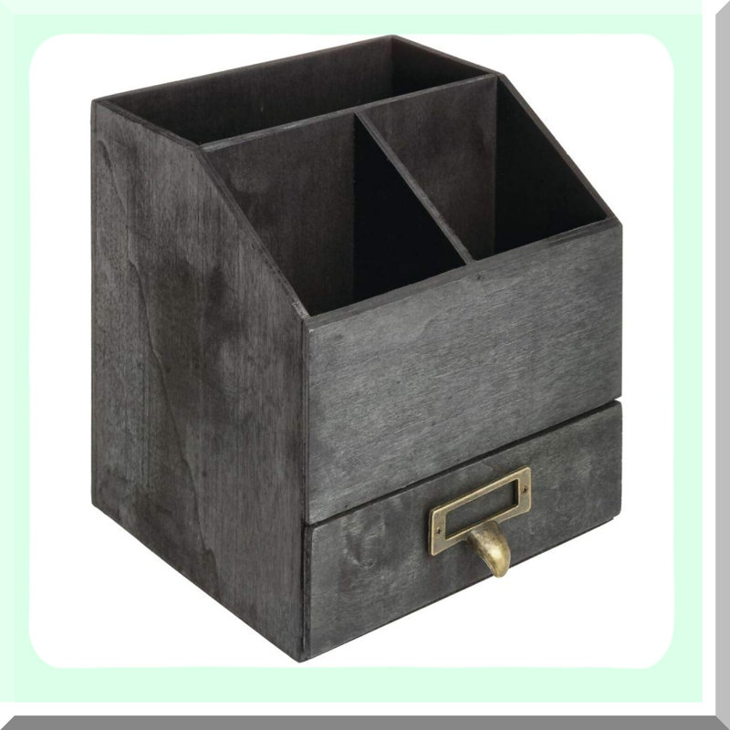 PoplarPro Black Wood Caddy with Drawer Organizer