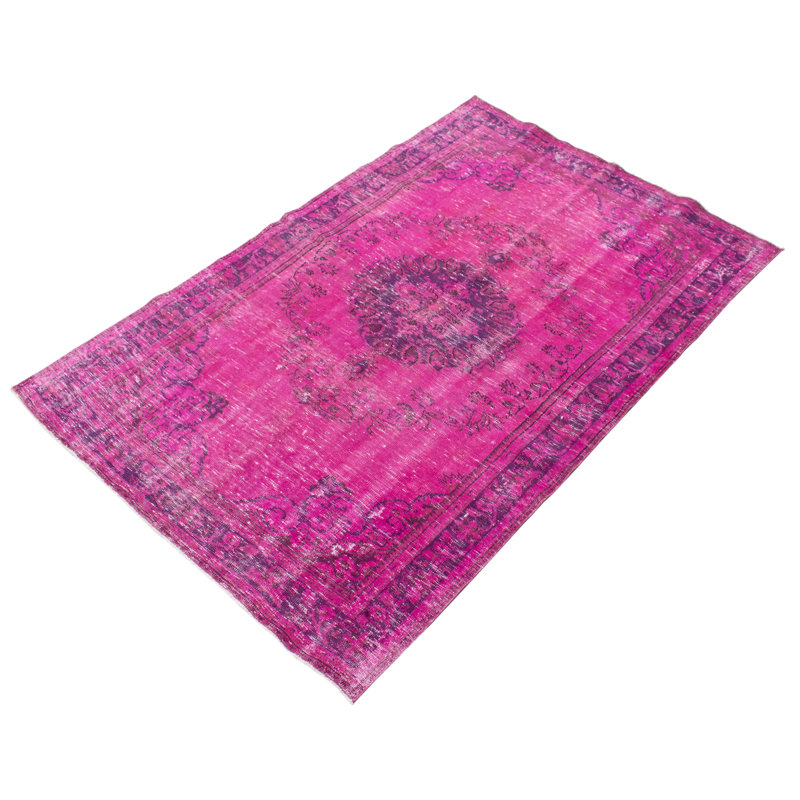 Tapis rose foncé en laine noué à la main de conception unique 2000 pi 6 pi 3 po x 9 pi 2 po Olesja
