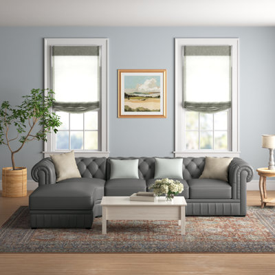 Apollus Chesterfield Sectional L-shaped Sofa,Top Leather Couch Modern, Left Hand Facing,