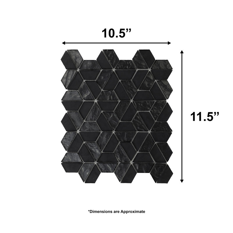Samba 10.5" x 11.5" Glass Hexagon Mosaic Tile, Nero Black