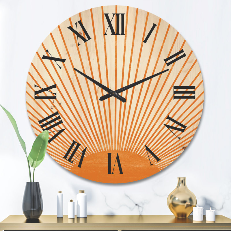 Horloge murale en bois Sun Print III, Très grand