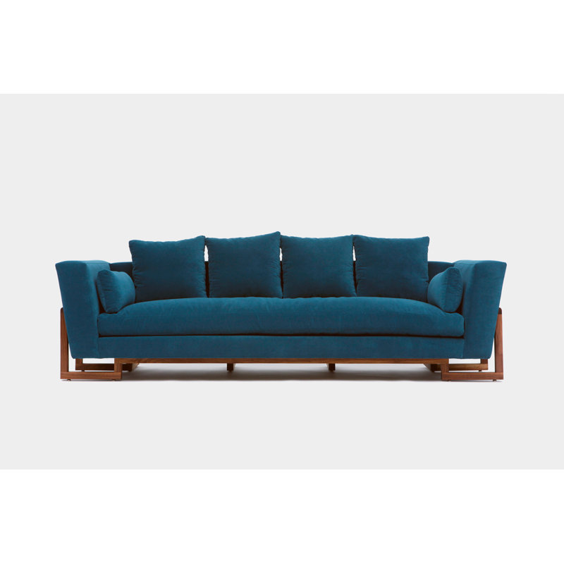 LRG Velvet Sofa, Walnut, No Trays, Peacock