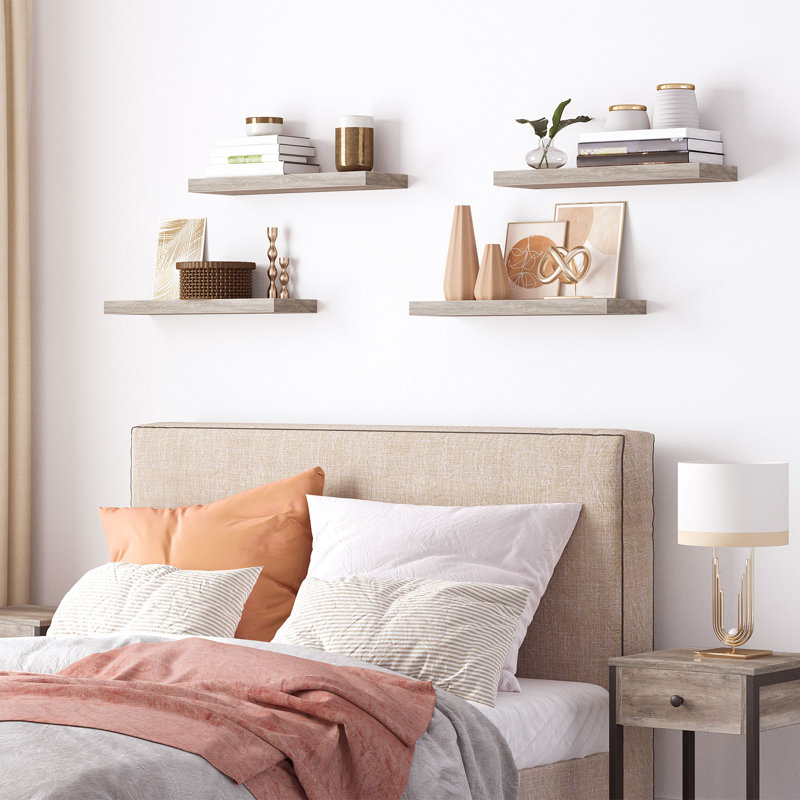 Kayleah 2 Piece Floating Shelf, 1.5" H x 23.6" W x 7.9" D, Greige