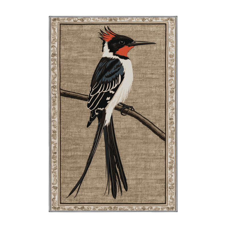 Washable Fork tailed Flycatcher Birds Area Rug, Runner 2' x 4'