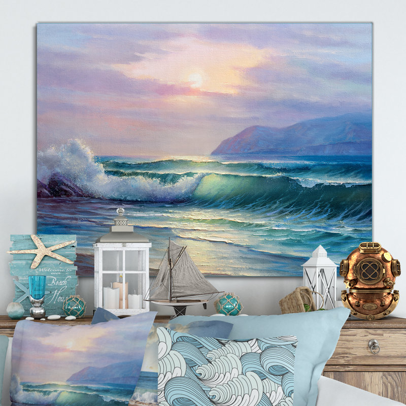 «Beautiful Green Ocean Sunset And Waves», reproduction sur toile flottante, H 8 po x l 12 po x P 1 po, Toile tendue