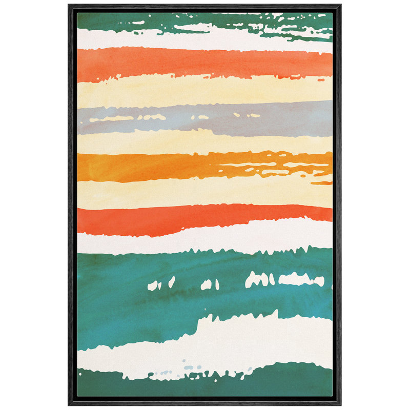 Signe, reproduction d'art sur toile encadrée, vert, orange et gris, peinture, rayures, formes abstraites, illustrations, art moderne, bohème, coloré, ultra pour le salon, la chambre à coucher, le bureau - 24 po x 36 po - noir