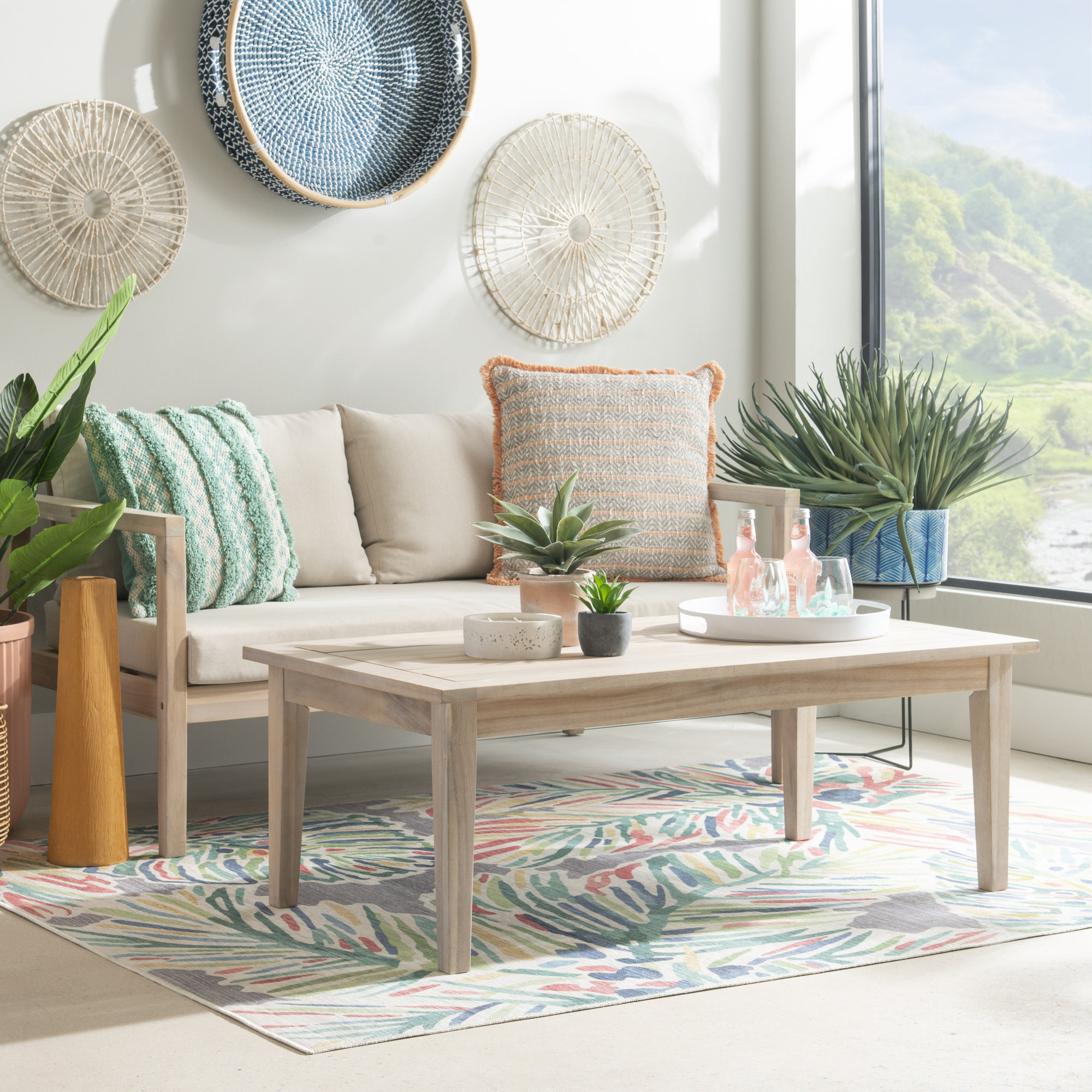 Amina Outdoor Acacia Rectangular Coffee Table