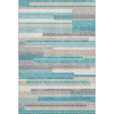 Premium Machine Washable Prisco Teal Rug