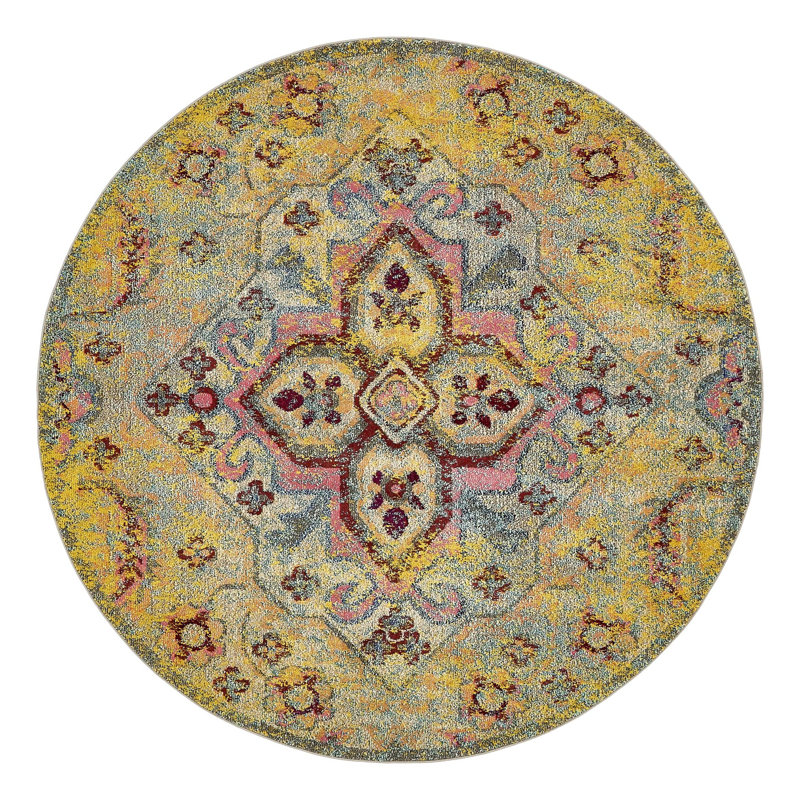 Tapis bleu abstrait Jahanna, Rond 8 pi