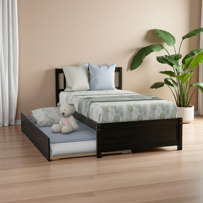 Base de lit simple avec lit gigogne en bois, Espresso