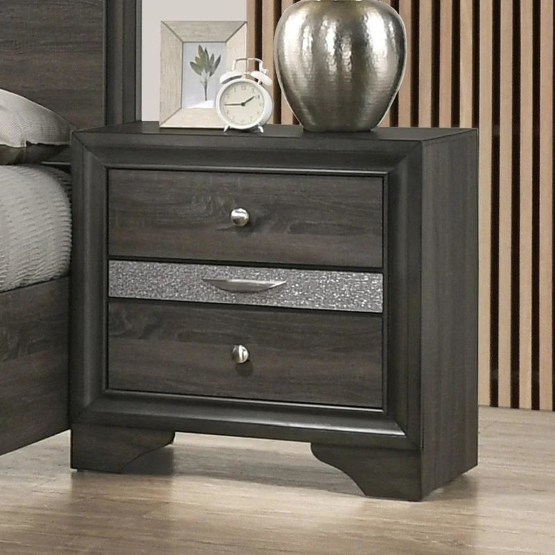 Table de chevet contemporaine 1Pc avec finition grise et détails argentés