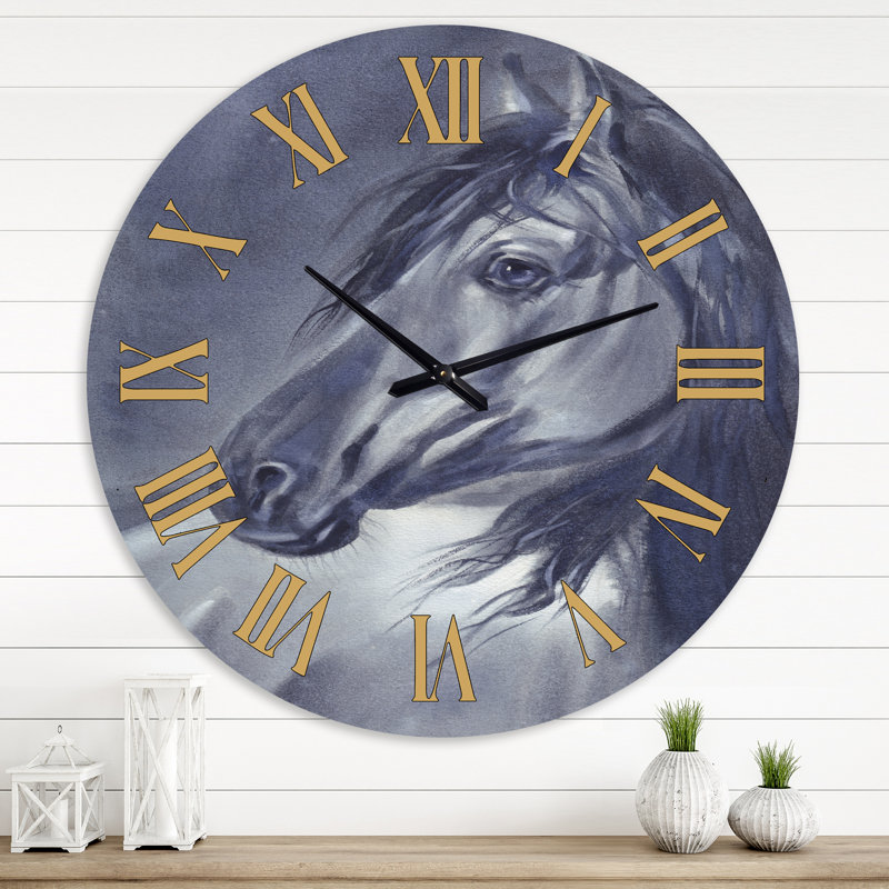 Cheval noir pendant la nuit - Horloge murale traditionnelle, Grand