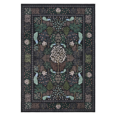 Peacock Botanical Washable Rug, Non-Slip Stain Resistant Foldable, Non-Shedding Soft Indoor Carpet for High Traffic Areas