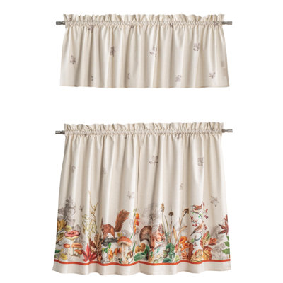 Maison d' Hermine Kitchen Curtains Sets for Windows 100% Cotton Set of Kitchen Curtains Valances for Home [2 Tiers (28"X36") and 1 Valance (56"X18")] Cafe Valentines Day Gifts (Recolte)