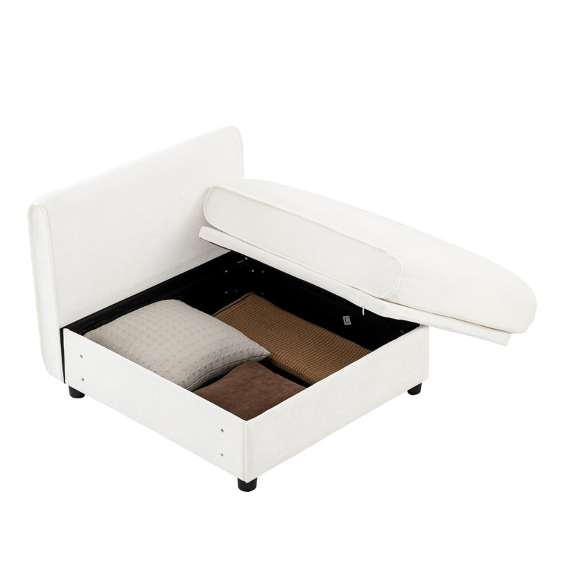 Élégant canapé modulaire en chenille blanc avec rangement intelligent