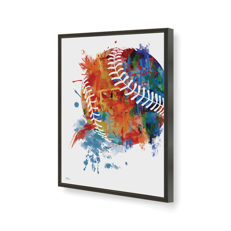 «Baseball Splash» par Cat Thurman Designs, reproduction d'art, L 24 po x H 32 po, Noir, Impression encadrée