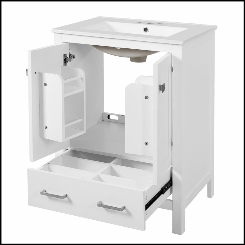 Meuble-lavabo de 24 pouces avec lavabo encastré intégré, armoire de rangement et conception à fermeture en douceur pour les espaces compacts