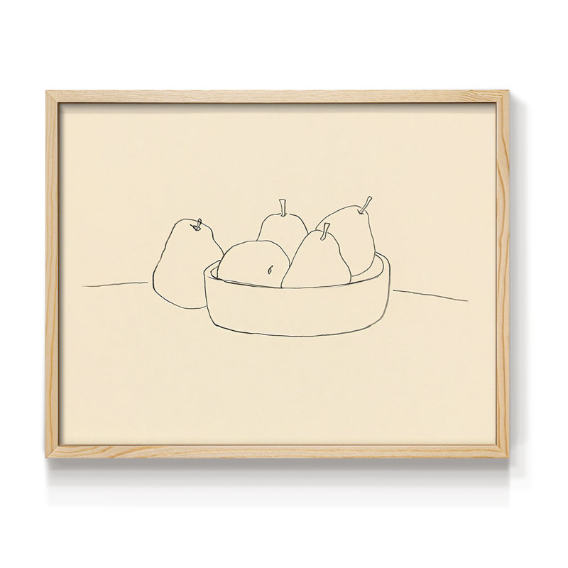 Dessin au trait de fruits II - reproduction encadrée, H 8 po x l 10 po, Naturel