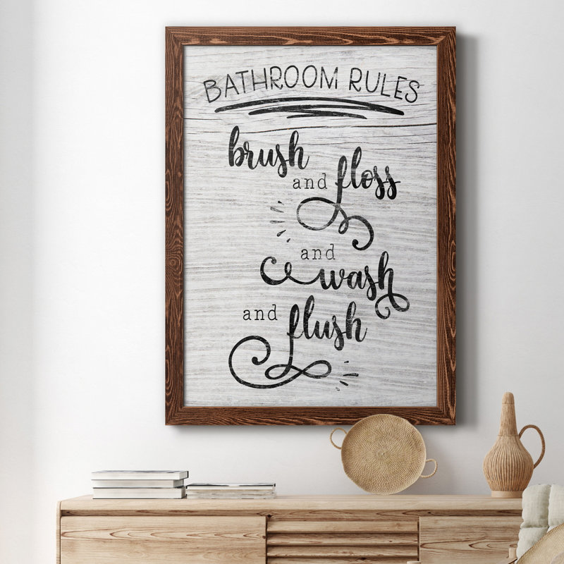 "Bathroom Rules" - Art textuel sur toile, H 24 po x l 18 po x P 1,5 po, Érable