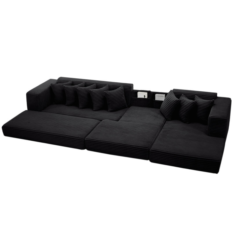 [NEW ARRIVED] [VIDEO PROVIDED] Oversize Cloud Sectional Couch, L-Shape Sofa, Convertible Floor Sleeper Sofa Bed, No Assembly,Eight pillows,3-in-1,Magazine bag,(Right Facing Sofa),Corduroy,Black