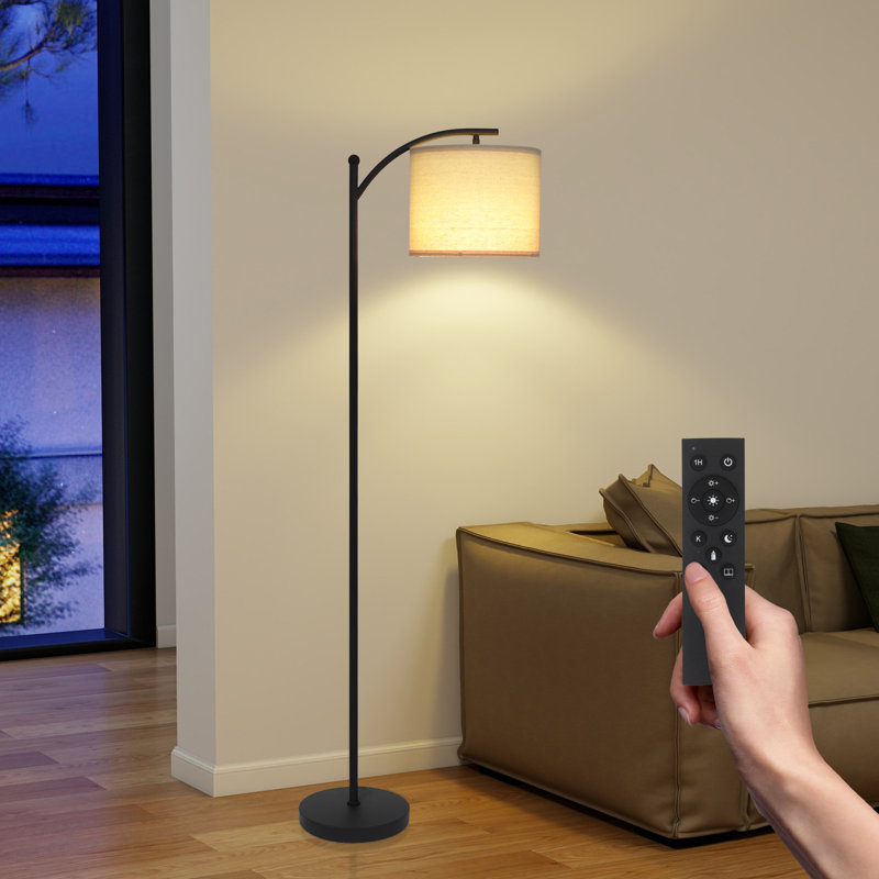 Conkle Floor Lamp with Bulb, Reading Lamp With Remote Control, Standing Light for Bedroom, Living Room, Black