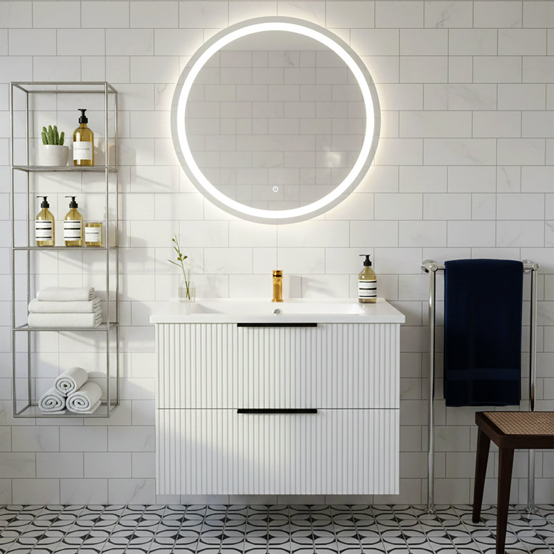 Aqualuxe Modern Wall-Mounted Floating Vanity with Ceramic Sink, 24", Matte White