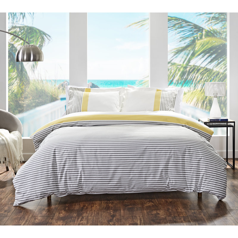 Housse de couette La Jolla, Housse de couette pour lit simple, Jaune / Gris