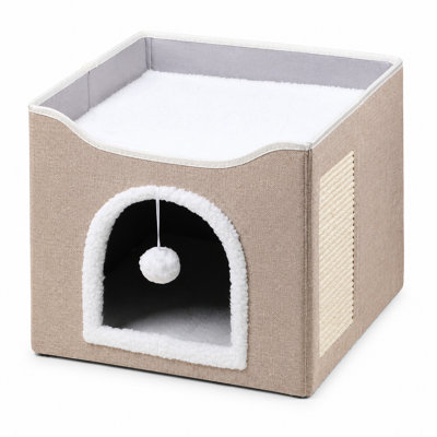 Lit pliant pour chat pour chats d'intérieur, grande grotte bleue pour chat avec peluche et patin à gratter, nid de chat multi-animaux pour les chatons qui dorment