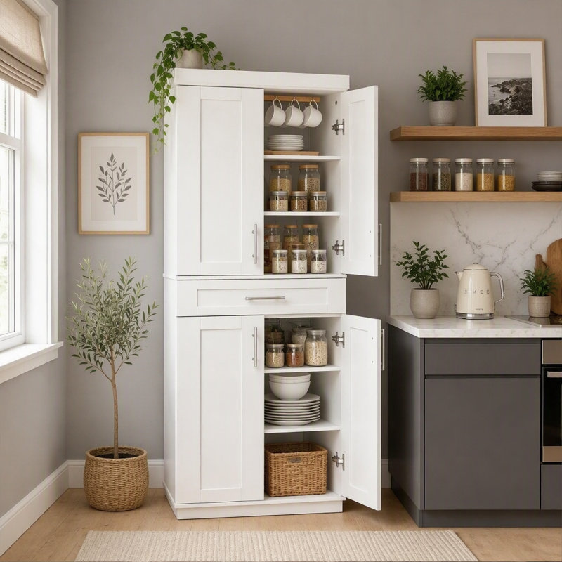 Grand garde-manger autoportant avec rangement (seulement grand garde-manger), Blanc