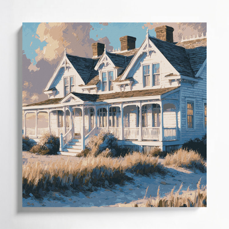 Art mural sur toile gris, "Coastal Beach House", H 32 po x l 32 po