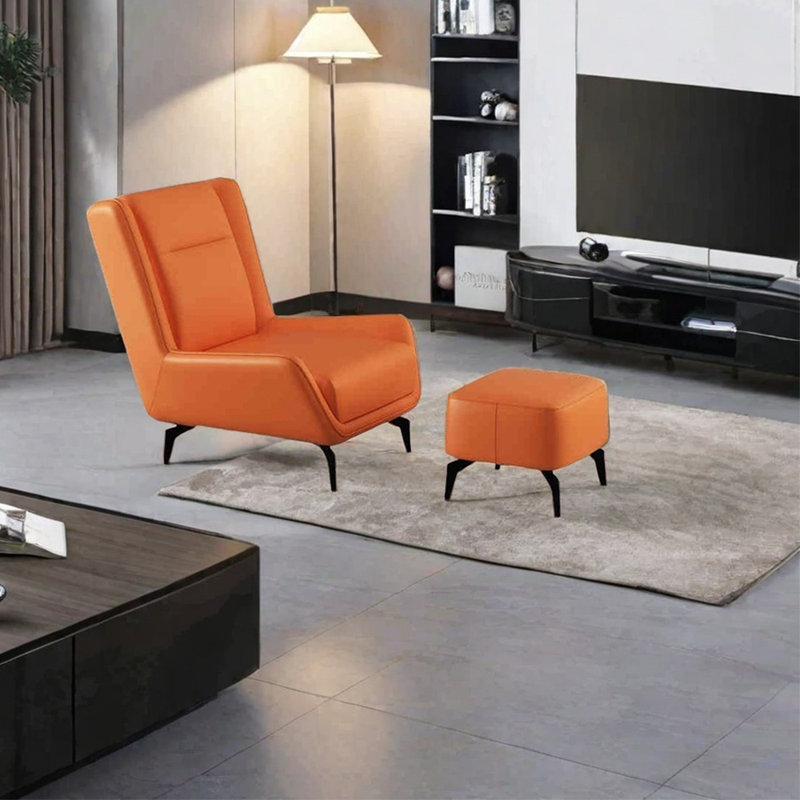 Chaise longue simple et moderne avec pieds en acier au carbone, Orange