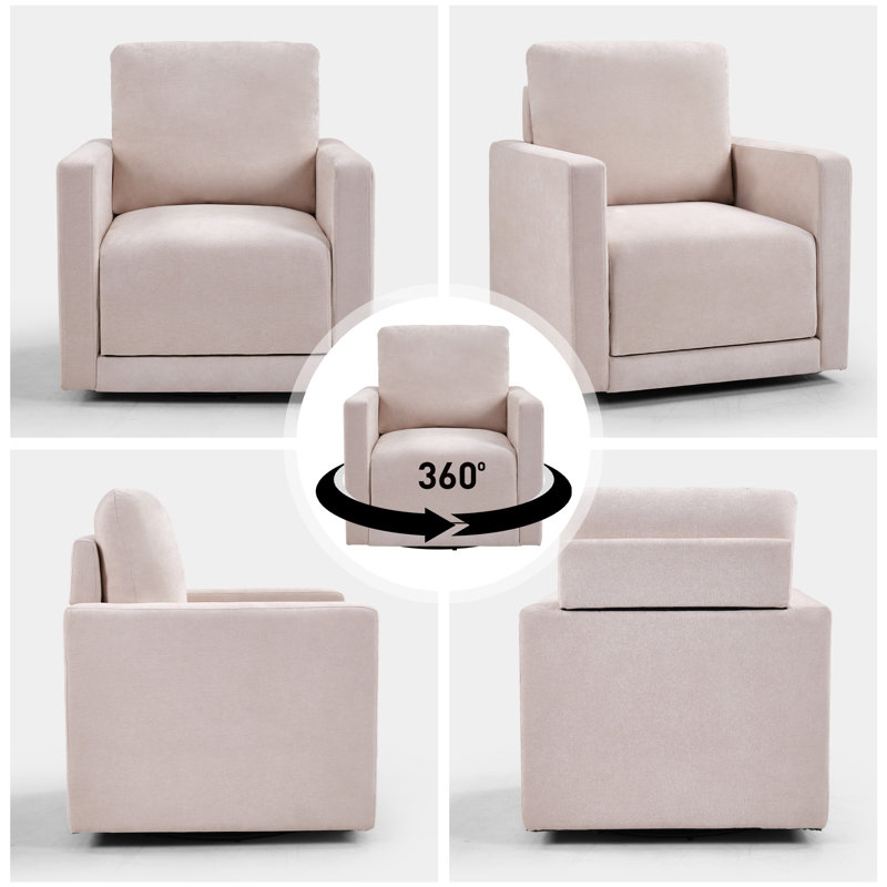 29.55" Wide Stylish Soft Chenille Swivel Accent Chair With Storage Seat, Beige