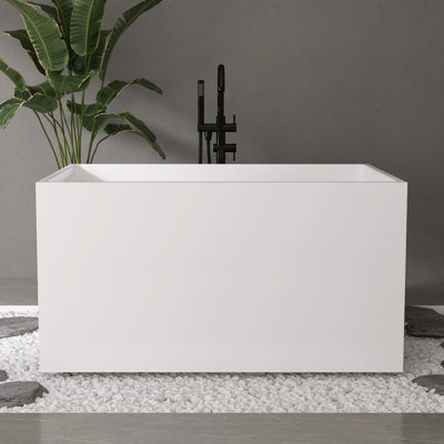 Fslefay 47'' Freestanding Soaking Bathtub Acrylic Freestanding Tub With Seat