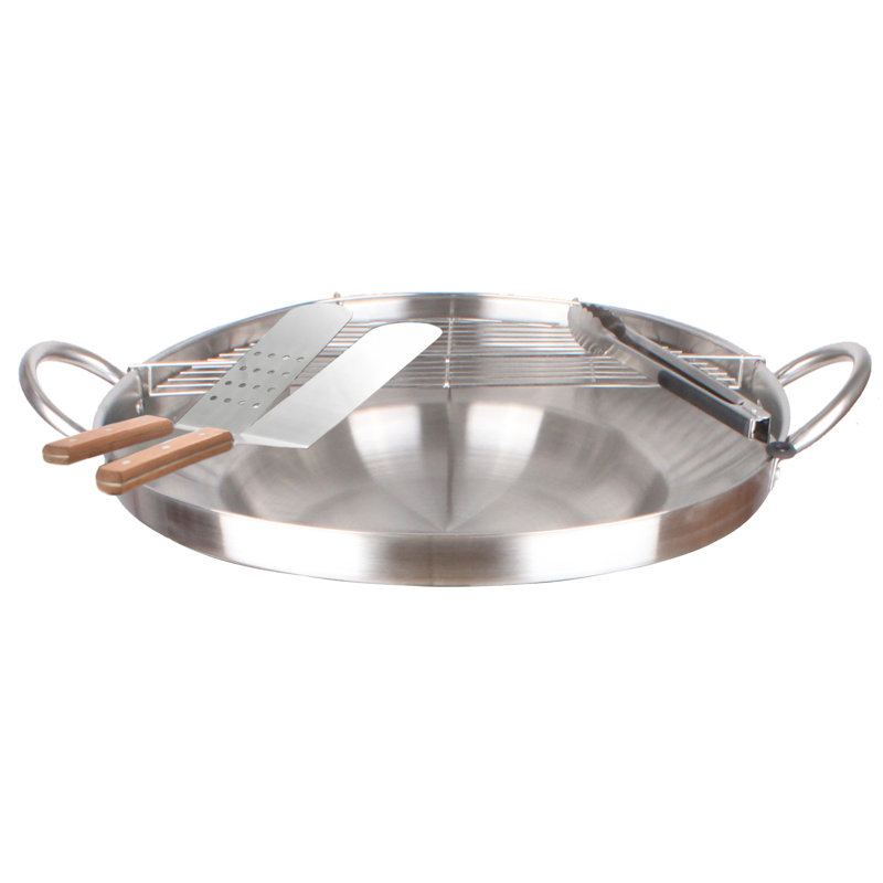 Large Stainless Steel Wok Set with Wooden Handles