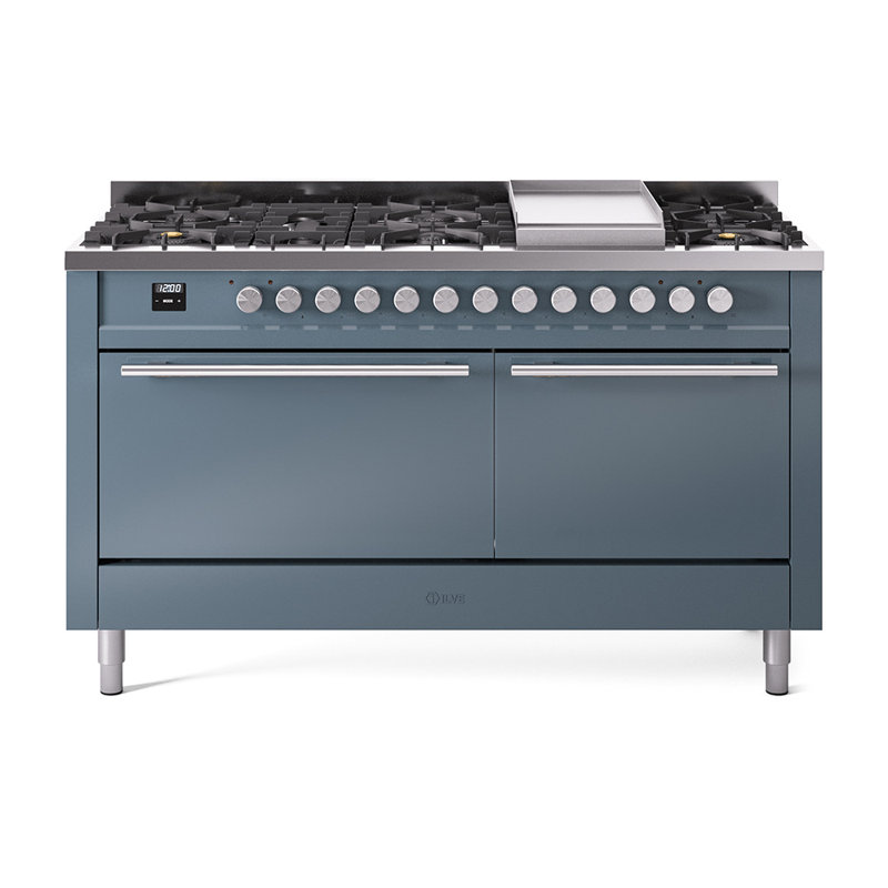 Plaque chauffante à deux brûleurs 60 po ILVE Professional Plus II II, Bleu gris / acier inoxydable, Propane liquide