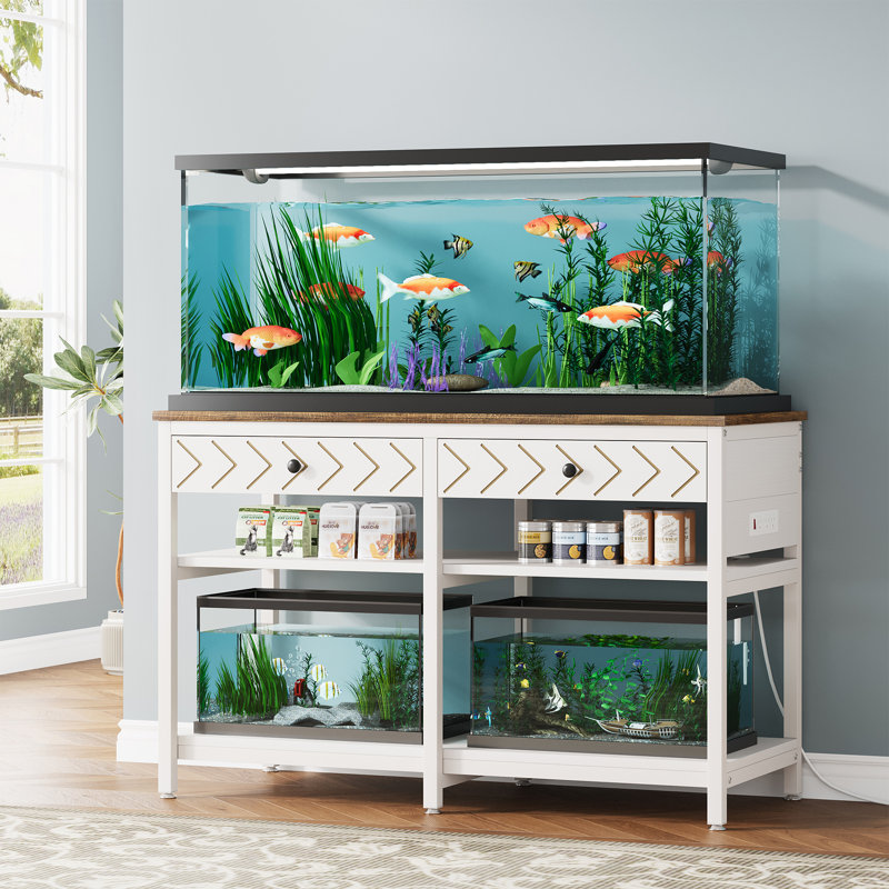 40-50 Gallon Aquarium Stand with Charging Station, Brown/White