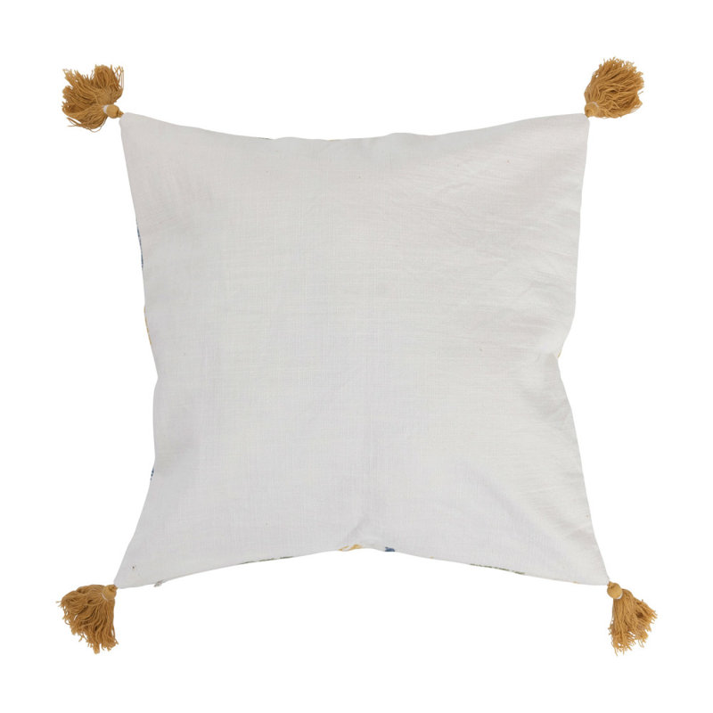 Botanical Print Cotton Square Pillow with Tassels