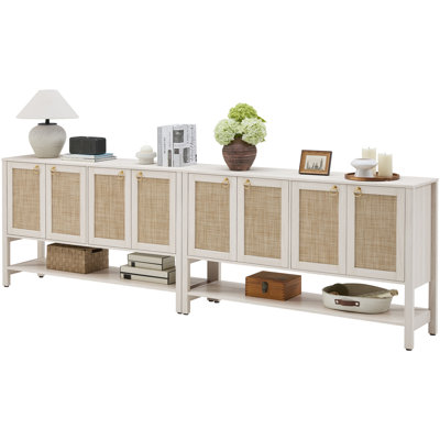 Pomodoro Boho Rattan Sideboard With 4-Door And 1- Open Shelf,  Versatile Storage Cabinet