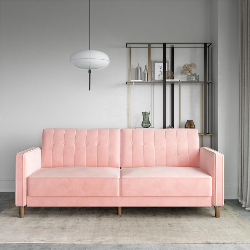 Perdue 81.5" Velvet Square Arm Convertible Sofa, Pink Velvet