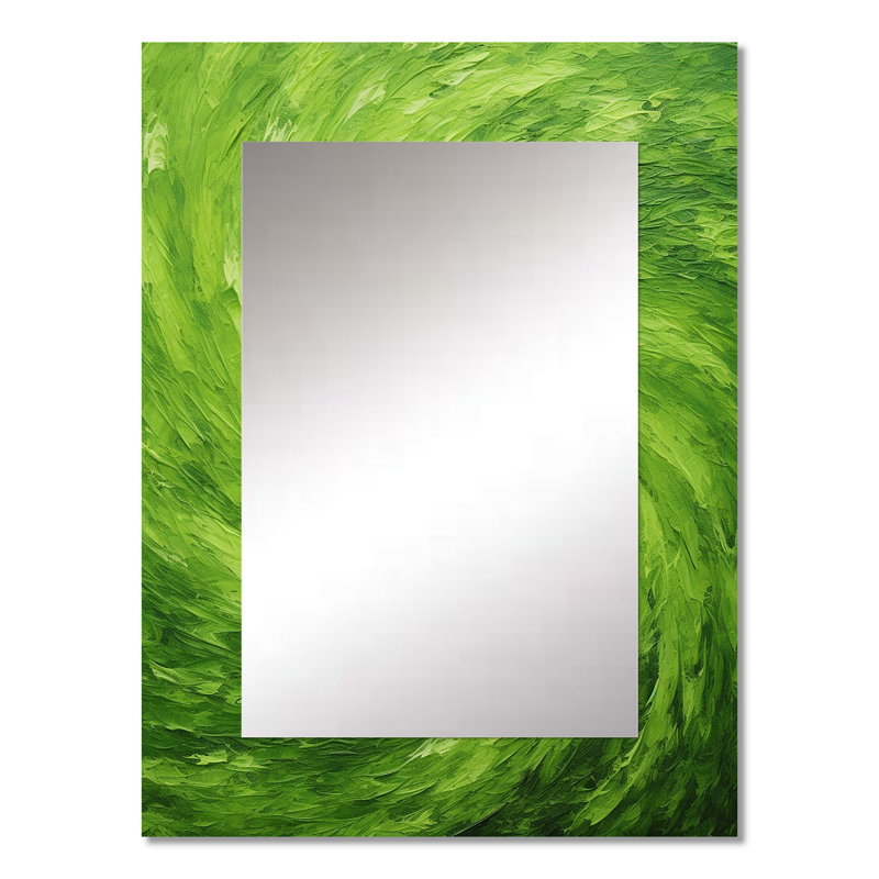 Green Serene Spiral Dreams IV - grand miroir à spirales abstraites, miroir mural décoratif moderne, impression d'art en métal